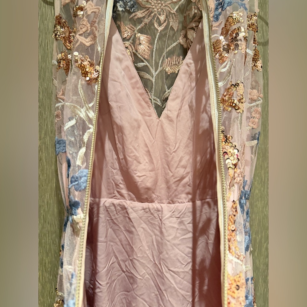 Bronx and Banco Blush Pink Maxi Gown with Blue Floral Embroidery - Picture 5 of 9